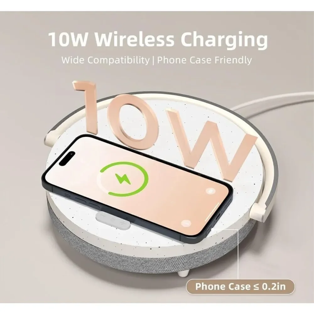 EZVALO Music Table Lamp with Wireless Charger, 4 in 1 Touch Bedside Lamp, Portab